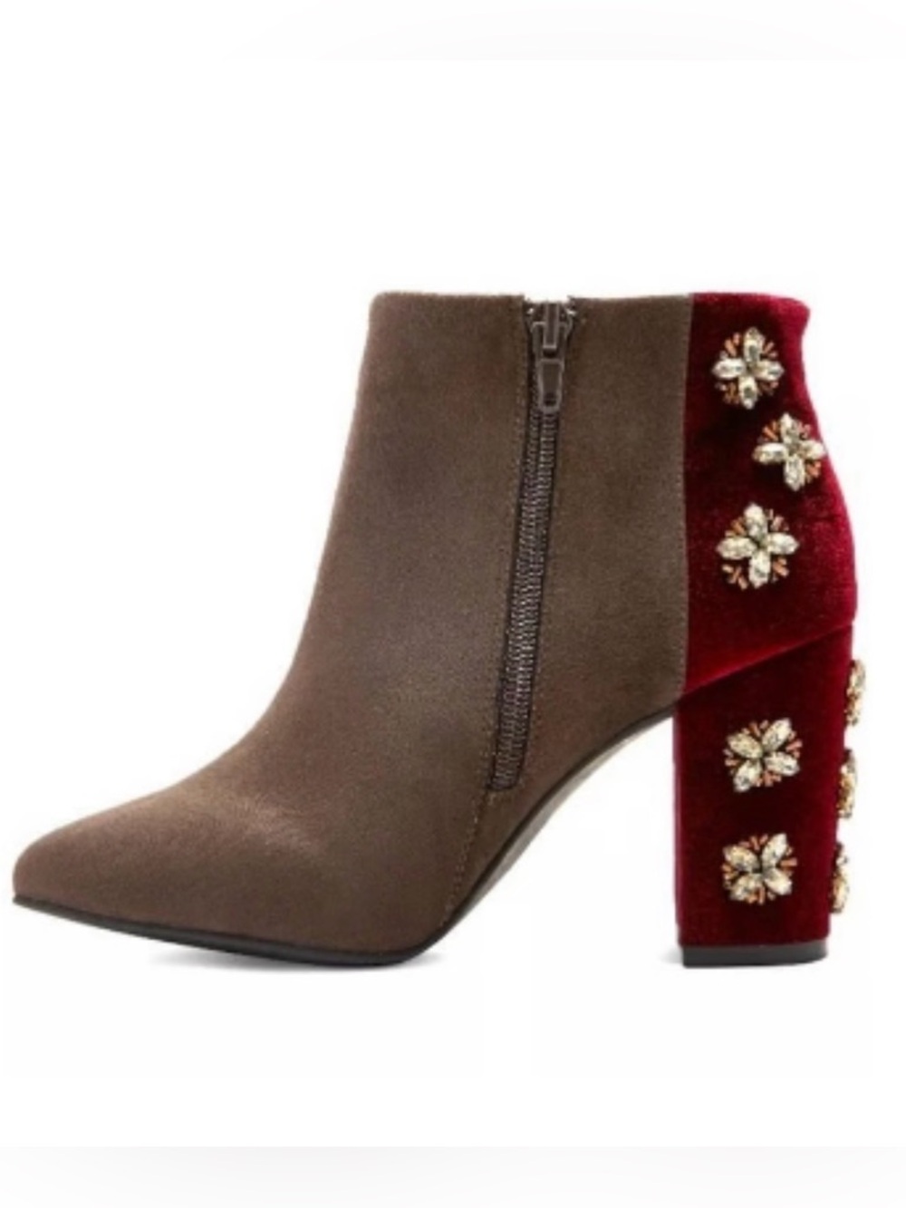 Anthropologie Farylrobin Jewel Embellished Suede Velvet Fawcett Booties sz 8,5